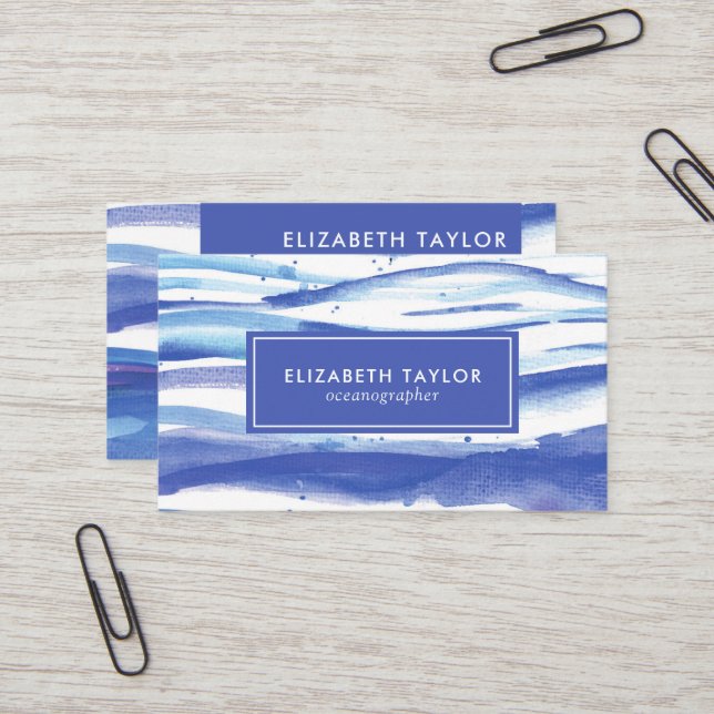 Watercolor Blue Business Card (Front/Back In Situ)