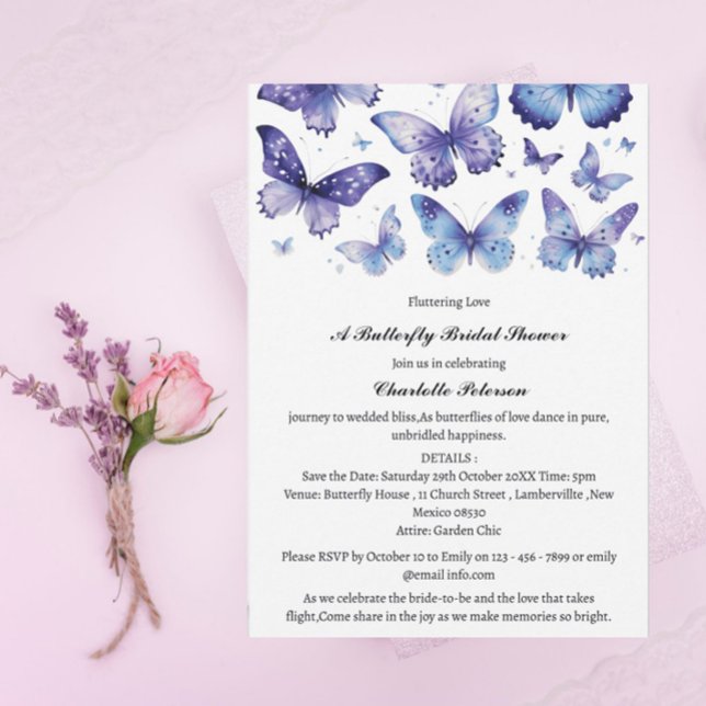 Watercolor Blue Butterfly Bridal Shower  Invitation (Creator Uploaded)