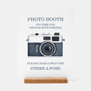 Watercolor Blue Camera Wedding Photo Booth  Acrylic Sign