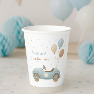 Watercolor Blue Car Birthday   Boys Party  Paper Cups