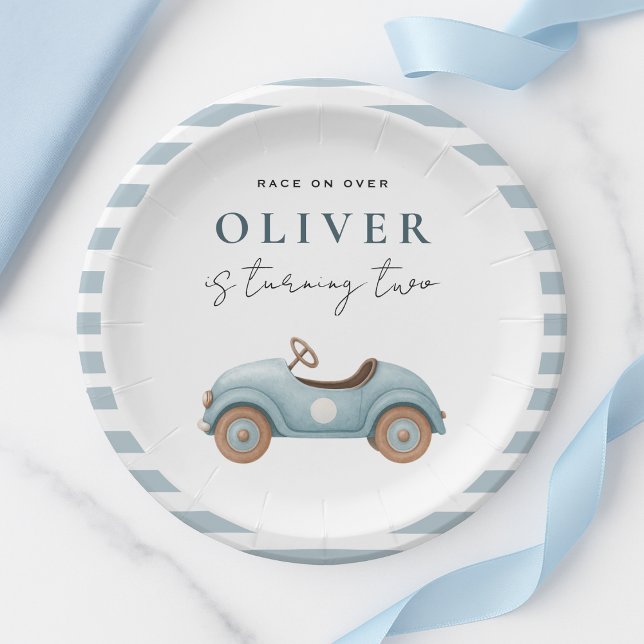 Watercolor Blue Car Birthday  | Custom Boys Party Paper Plate (Creator Uploaded)