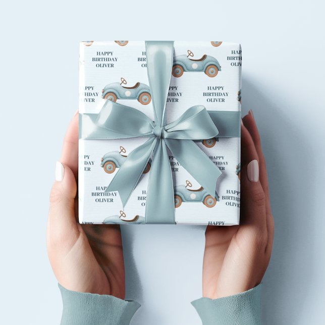 Watercolor Blue Car | Happy Birthday Wrapping Paper (Creator Uploaded)