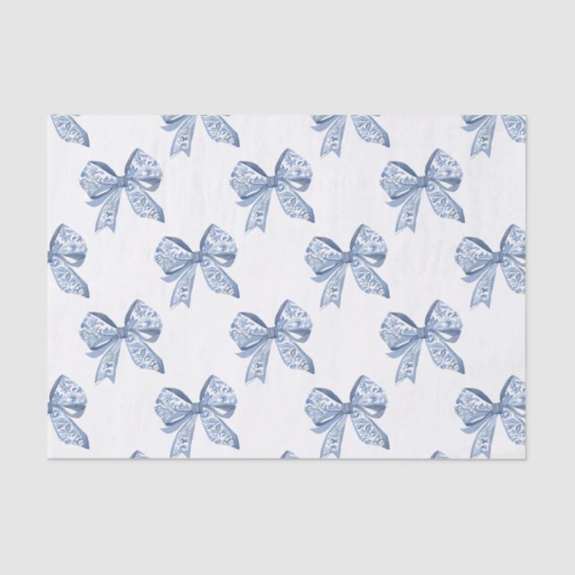 Watercolor Blue Chinoiserie Bows Tissue Paper (Front)