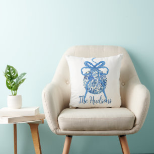 Watercolor Blue Chinoiserie Ornament Christmas Cushion