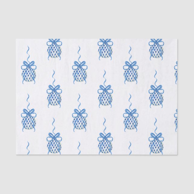 Watercolor Blue Chinoiserie Ornaments Christmas Tissue Paper (Front)