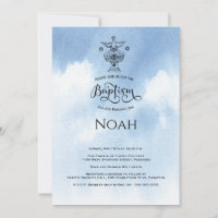 Watercolor Blue Christening Baptism  Invitation