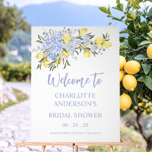 Watercolor Blue Citrus Lemon Bridal Shower Acrylic Sign