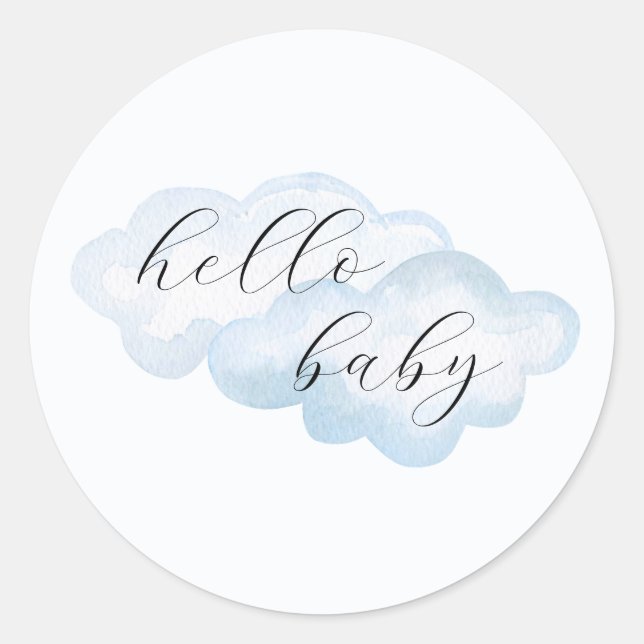 Watercolor Blue Cloud Baby Shower Classic Round Sticker (Front)