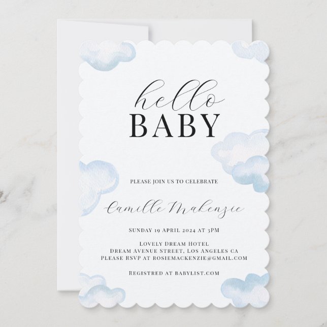 Watercolor Blue Cloud Baby Shower invitation (Front)