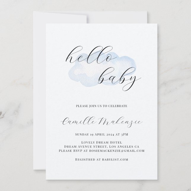Watercolor Blue Cloud Baby Shower invitation (Front)
