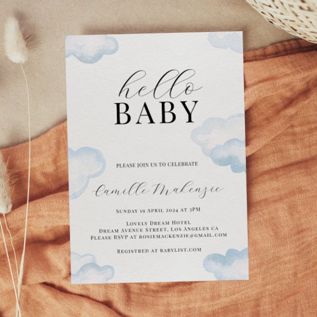 Watercolor Blue Cloud Baby Shower invitation (Creator Uploaded)