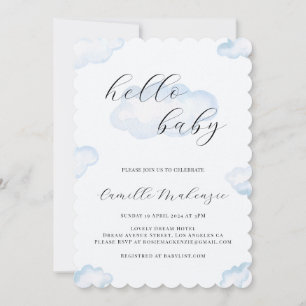 Watercolor Blue Cloud Baby Shower Photo Invitation