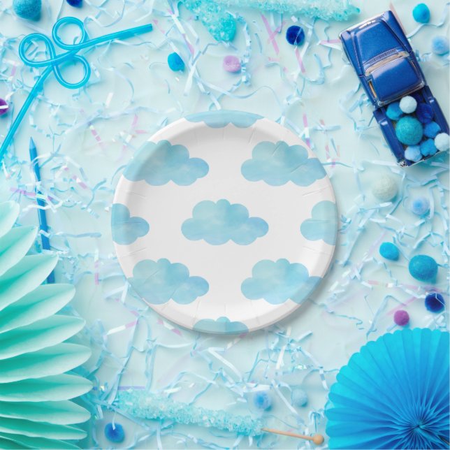 Watercolor Blue Clouds  Paper Plate (Party)