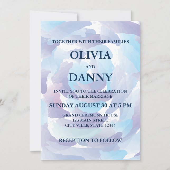 Watercolor Blue Clouds Sky Wedding Invitation (Front)