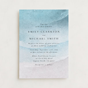 Watercolor Blue Coastal Beach Wedding Invitation