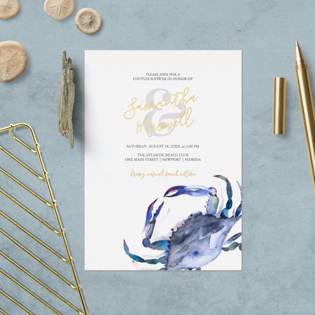 Watercolor Blue Coastal Crab Couples Shower (Creator Uploaded)