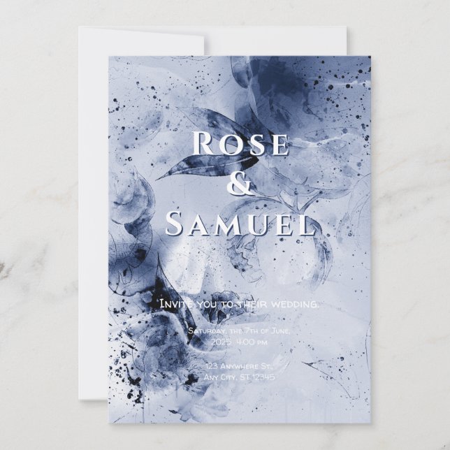 Watercolor Blue Colourful Flowers Wedding Inv Invitation (Front)