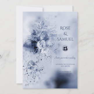 Watercolor Blue Colourful Misty Flowers Wedding In Invitation