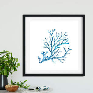 Watercolor Blue Coral Poster