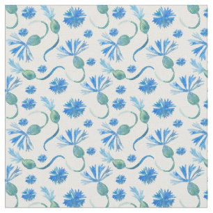 Watercolor blue cornflowers fabric