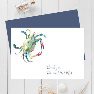 Watercolor Blue Crab Beach Thank You Cards