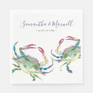 Watercolor Blue Crab Beach Wedding Personalised Na Napkin