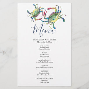 Watercolor Blue Crab Coastal Budget Menu