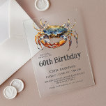 Watercolor Blue Crab Coastal Seafood 60th Birthday Acrylic Invitations<br><div class="desc">The perfect birthday invitation for celebrating a special 60th birthday with dinner along the coast, this stylish acrylic invitation design features a blue crab in vibrant watercolors. The invitation text pairing is modern with a casual welcoming look that is both tasteful and inviting. It works beautifully for him or her...</div>