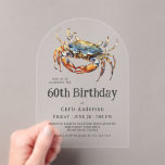 Watercolor Blue Crab Coastal Seafood 60th Birthday Acrylic Invitations<br><div class="desc">The perfect birthday invitation for celebrating a special 60th birthday with dinner along the coast, this stylish acrylic arch shaped invitation design features a blue crab in vibrant watercolors. The invitation text pairing is modern with a casual welcoming look that is both tasteful and inviting. It works beautifully for him...</div>