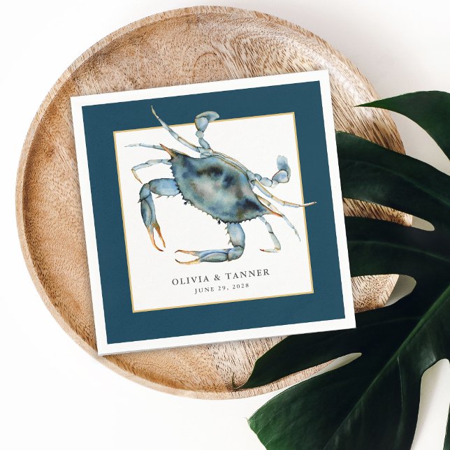 Watercolor Blue Crab Coastal Wedding Napkin (Creator Uploaded)