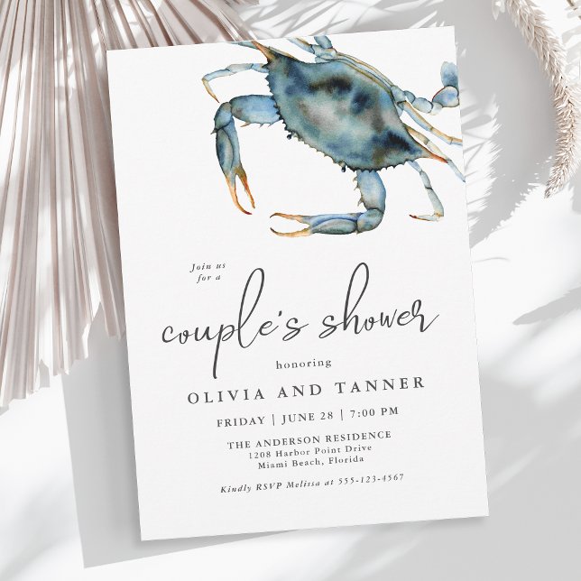 Watercolor Blue Crab Couple's Shower Invitation (Available as both printed and paperless digital download!)