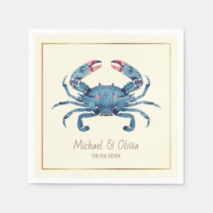 Watercolor Blue Crab Nautical Beach Wedding Custom Napkin