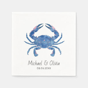 Watercolor Blue Crab Nautical Beach Wedding Custom Napkin