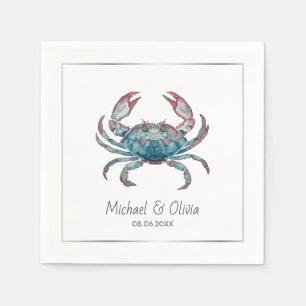 Watercolor Blue Crab Nautical Beach Wedding Custom Napkin