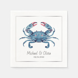 Watercolor Blue Crab Nautical Beach Wedding Custom Napkin