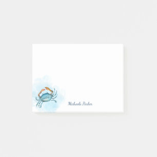 Watercolor Blue Crab Ocean Personalised Post-it Notes
