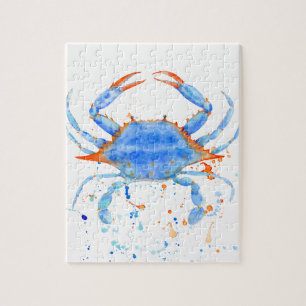 Watercolor blue crab paint splatter jigsaw puzzle