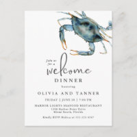 Watercolor Blue Crab Seafood Welcome Dinner