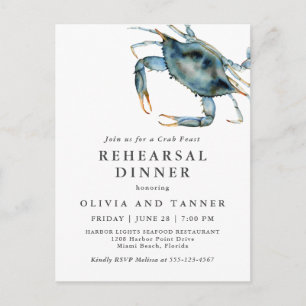 Watercolor Blue Crab Wedding Rehearsal Dinner Postcard