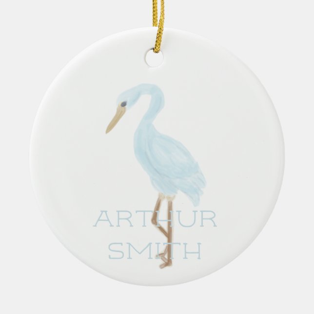 Watercolor Blue Crane Ceramic Tree Decoration (Front)