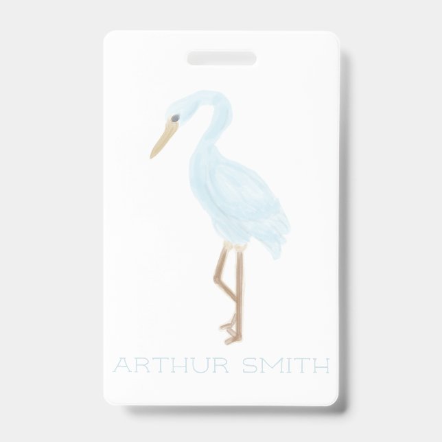 Watercolor Blue Crane ID Badge (Front)