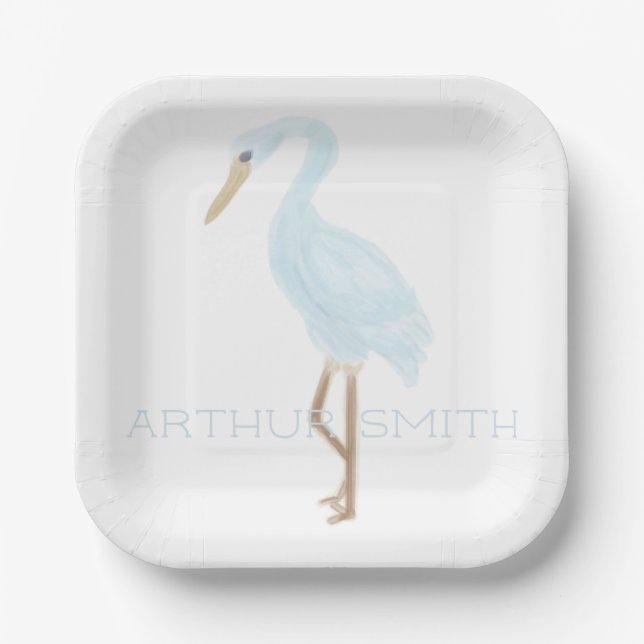 Watercolor Blue Crane Paper Plate (Front)