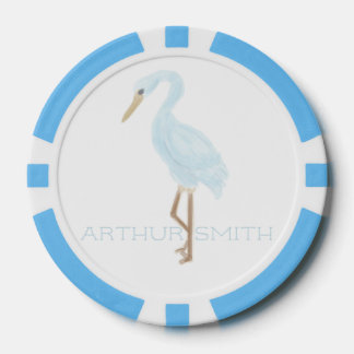 Watercolor Blue Crane Poker Chips