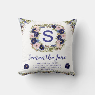 Watercolor Blue & Cream Flowers Wreath Baby Cushion