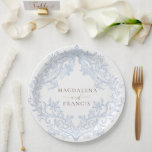 watercolor blue crest wedding paper plate<br><div class="desc">wedding paper plate</div>