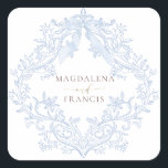 watercolor blue crest wedding square sticker<br><div class="desc">wedding stickers</div>