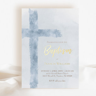 watercolor blue cross Baptism