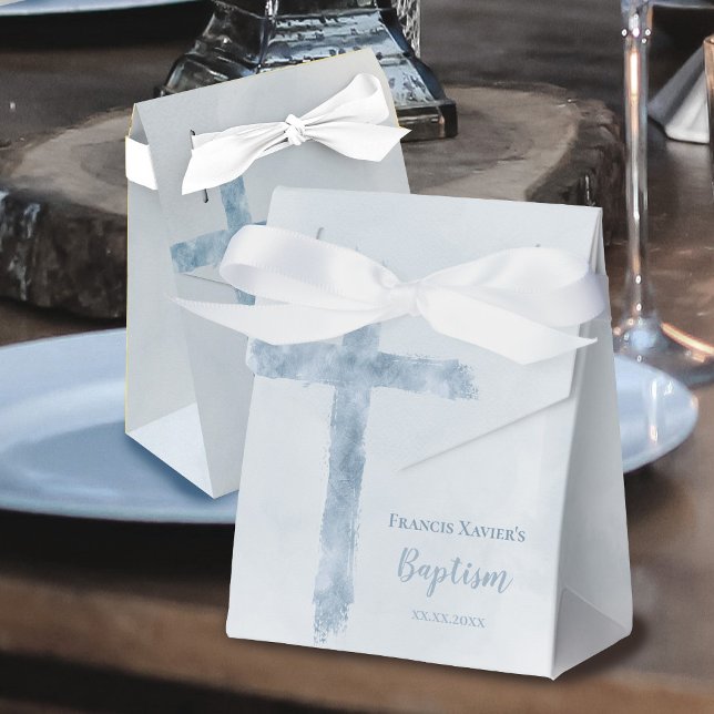 watercolor blue cross Baptism Favour Box (Creator Uploaded)