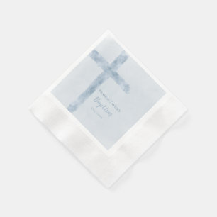 watercolor blue cross Baptism Napkin