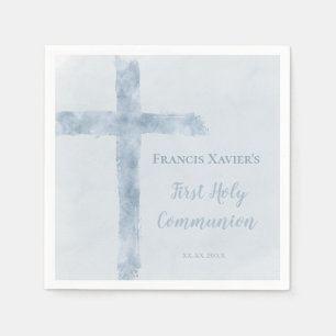 watercolor blue cross First Communion Napkin